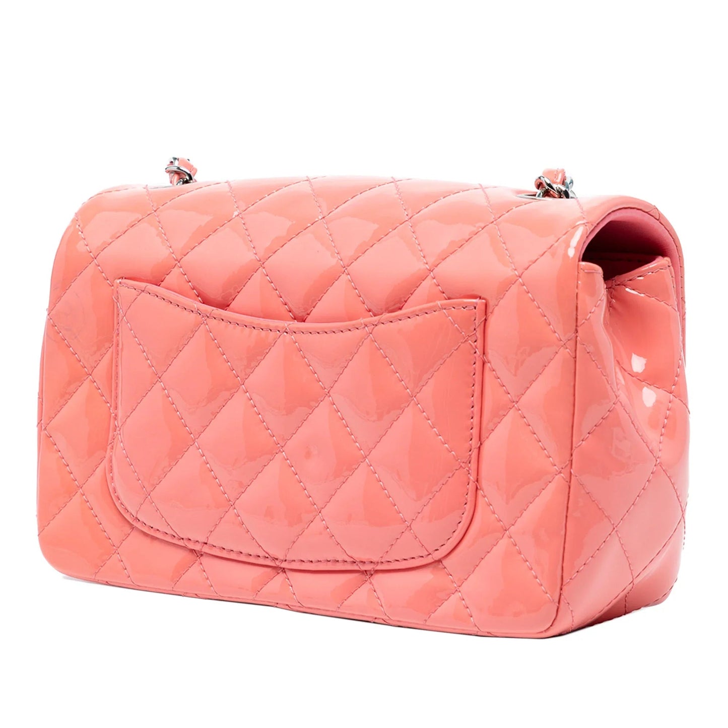 Pink Chanel Mini Rectangular Classic Patent Single Flap Crossbody Bag