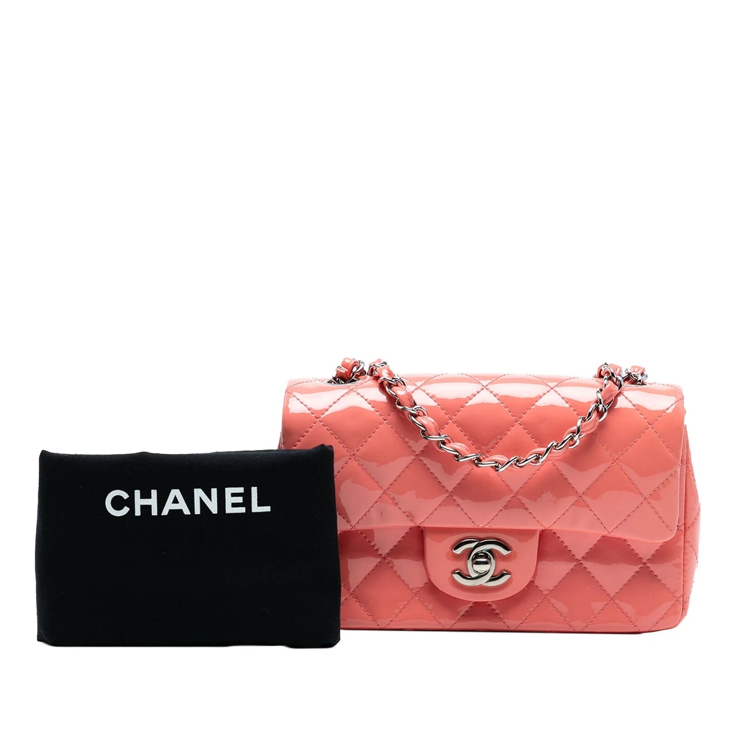 Pink Chanel Mini Rectangular Classic Patent Single Flap Crossbody Bag
