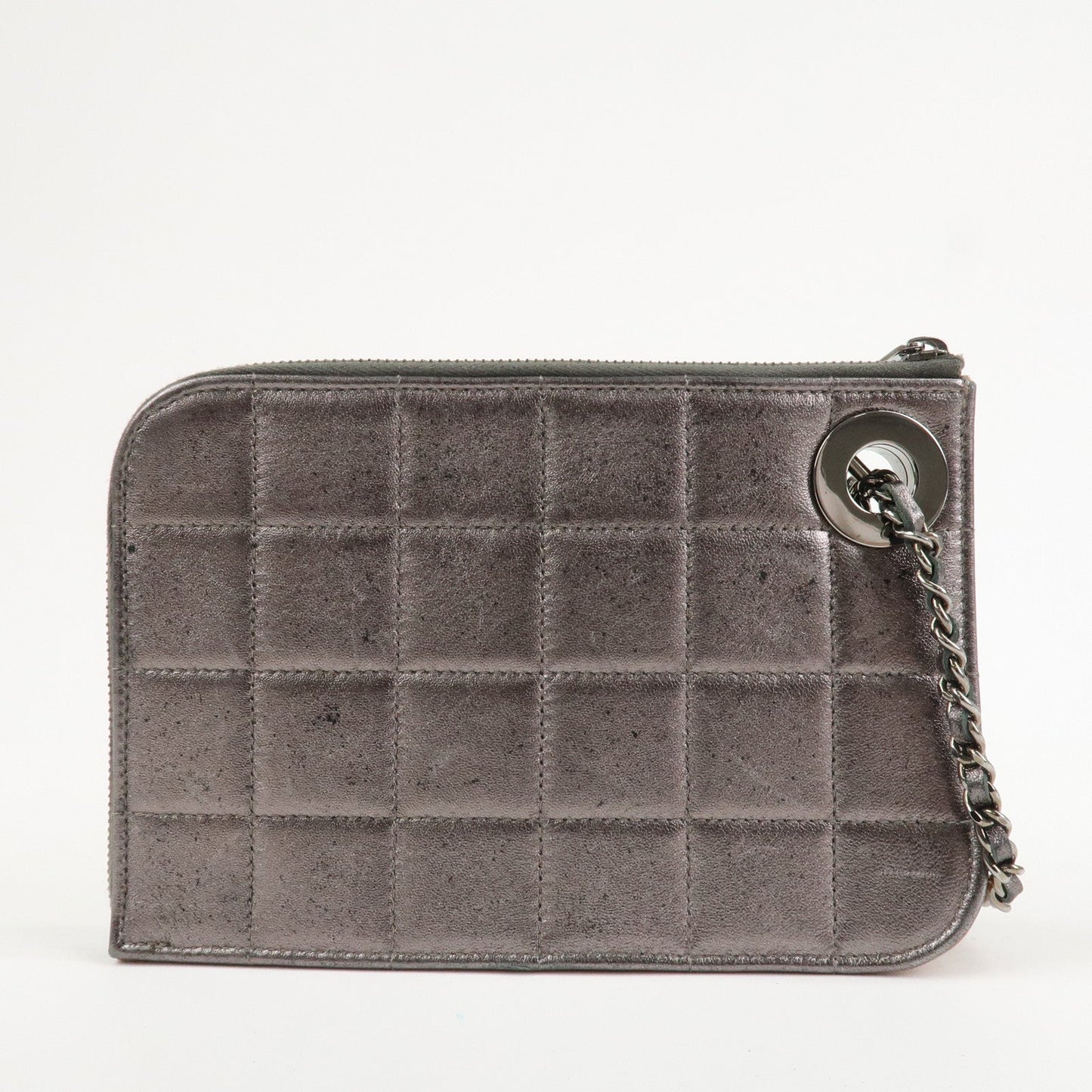 CHANEL Chocolate Bar Leather Clutch Bag Hand Bag Silver