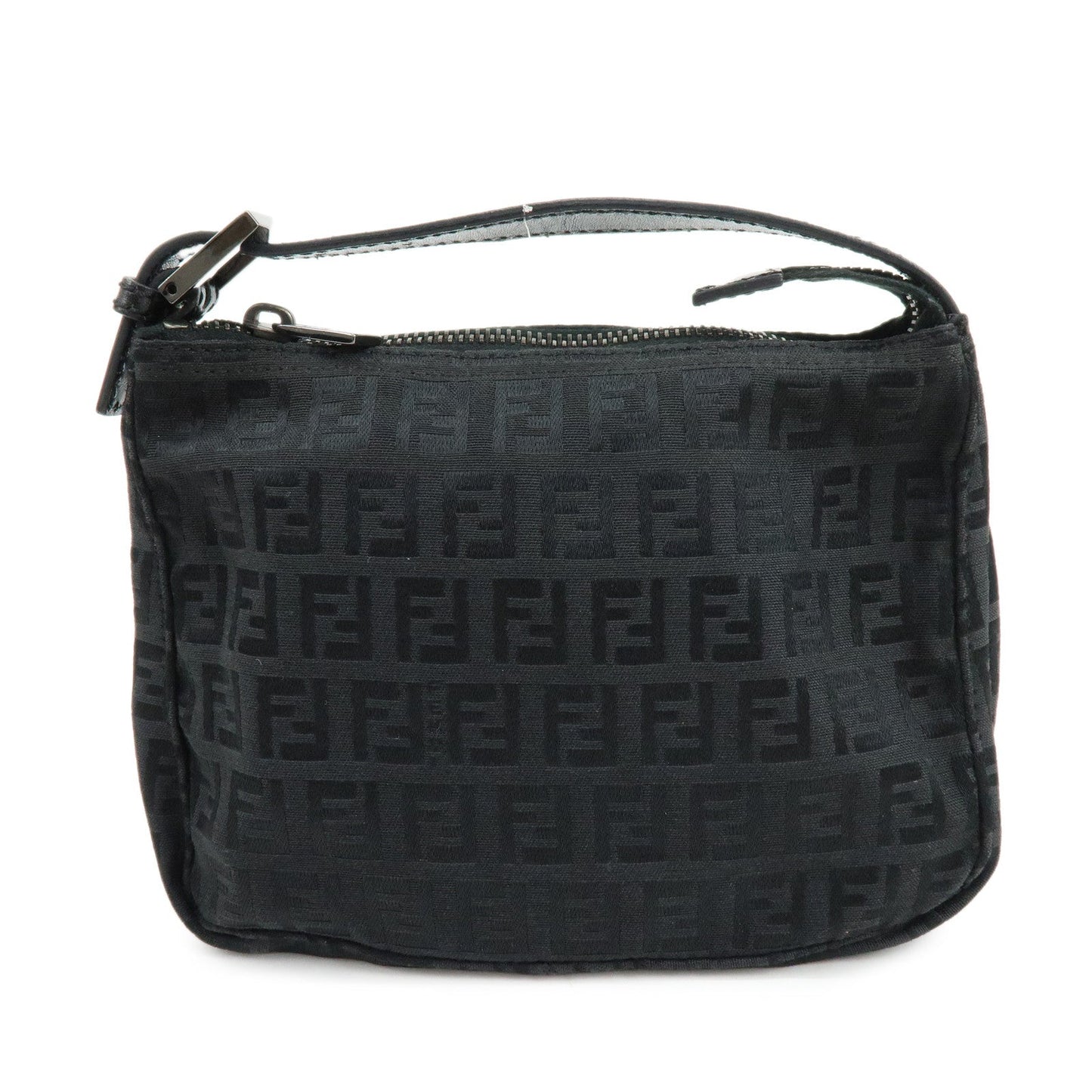 FENDI Zucchino Canvas Leather Hand Bag Pouch Black 8N0001