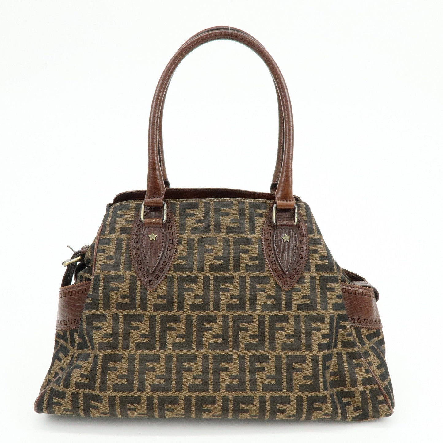 FENDI Zucca Ethnico Canvas Leather Tote Bag Shoulder Bag 8BN162