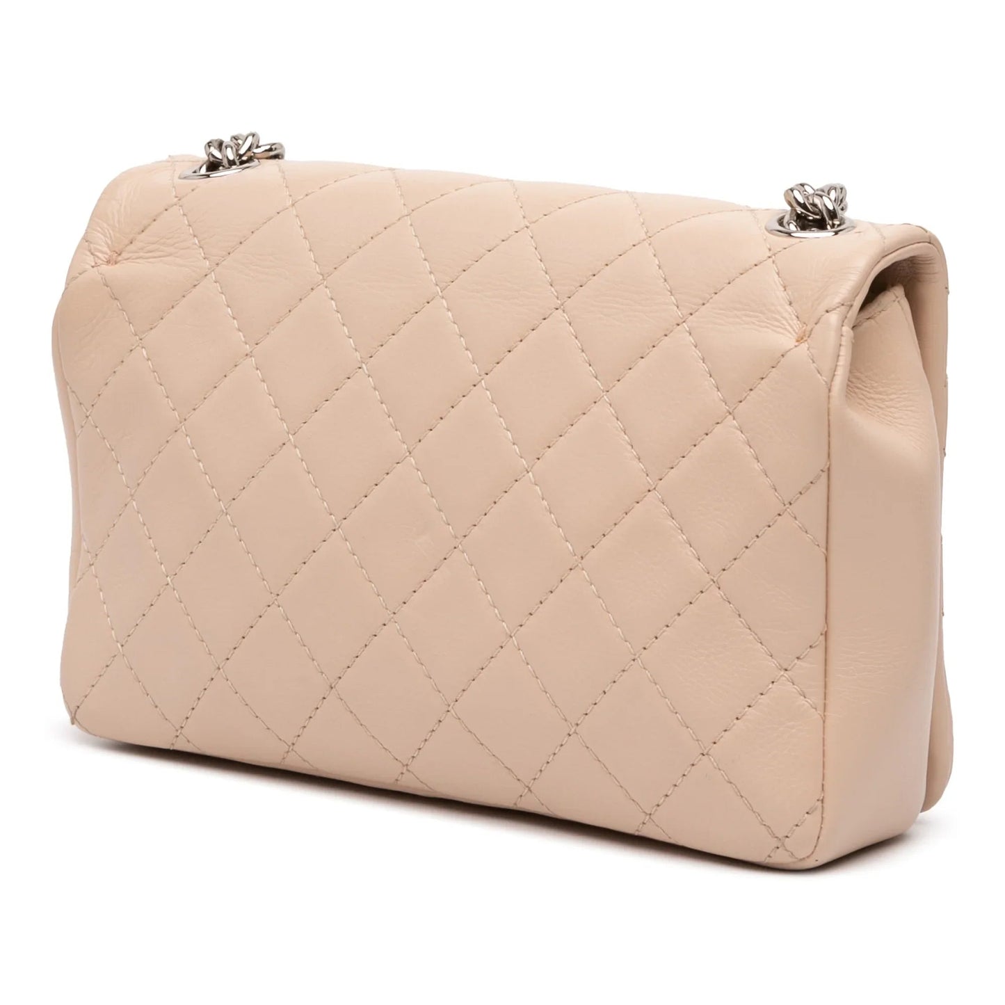 Tan Chanel Quilted Calfskin Chain Embossed Flap Crossbody Bag