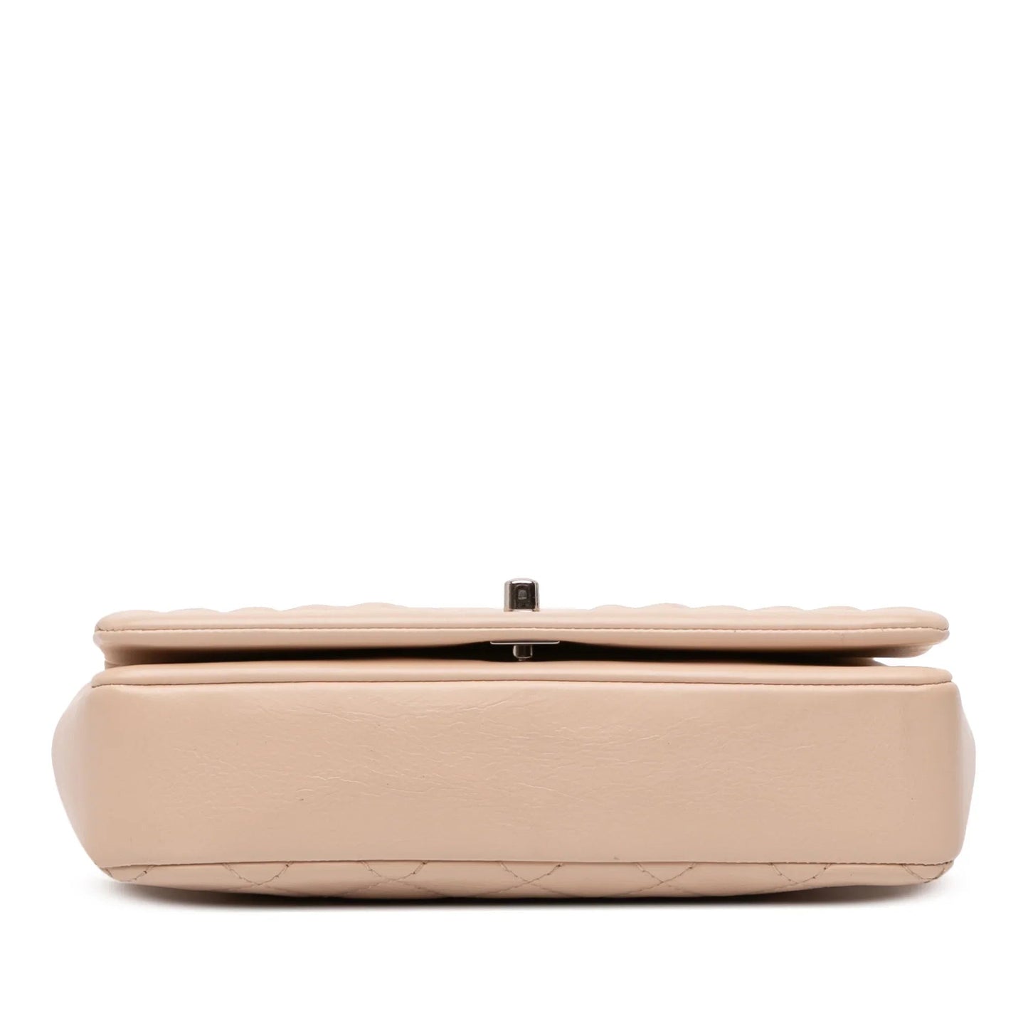Tan Chanel Quilted Calfskin Chain Embossed Flap Crossbody Bag