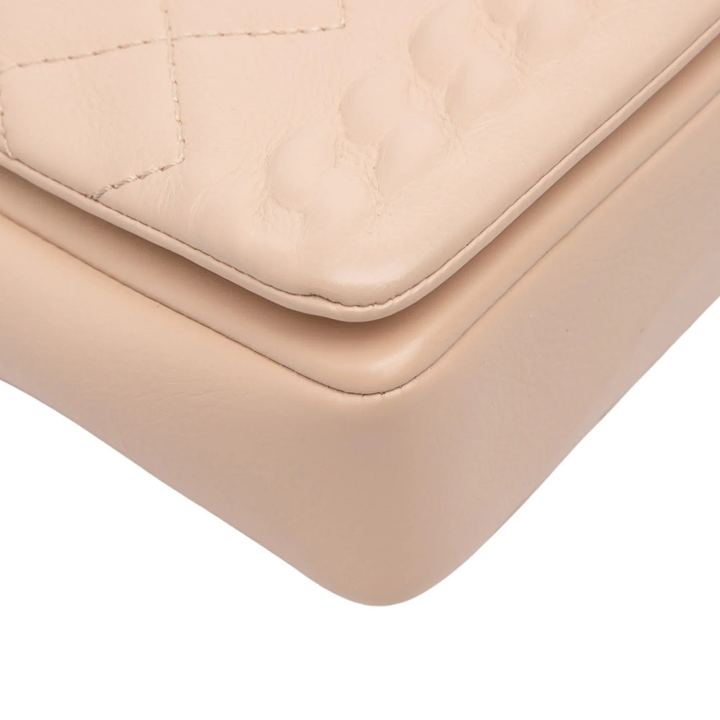 Tan Chanel Quilted Calfskin Chain Embossed Flap Crossbody Bag