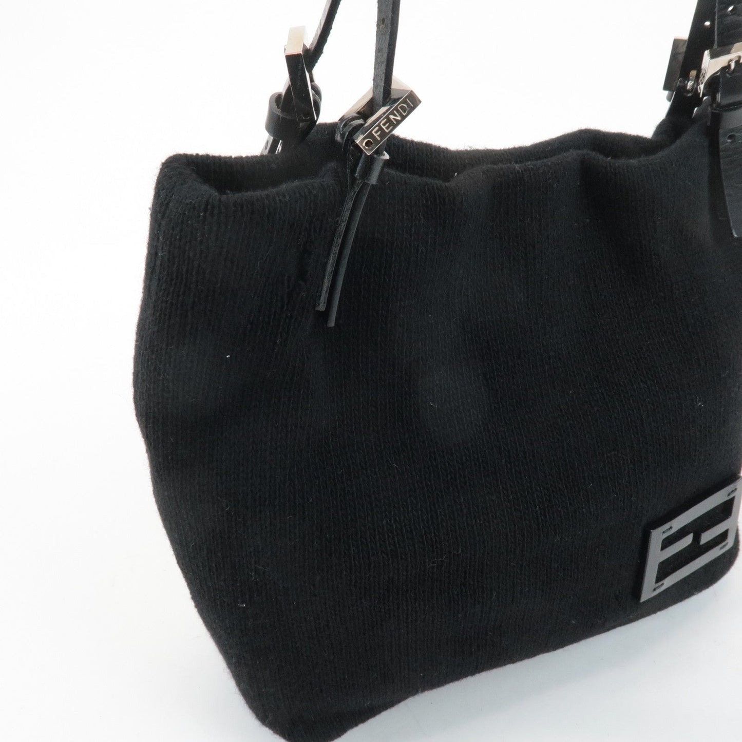 FENDI Wool Leather Tote Bag Shoulder Bag Black 26633  d