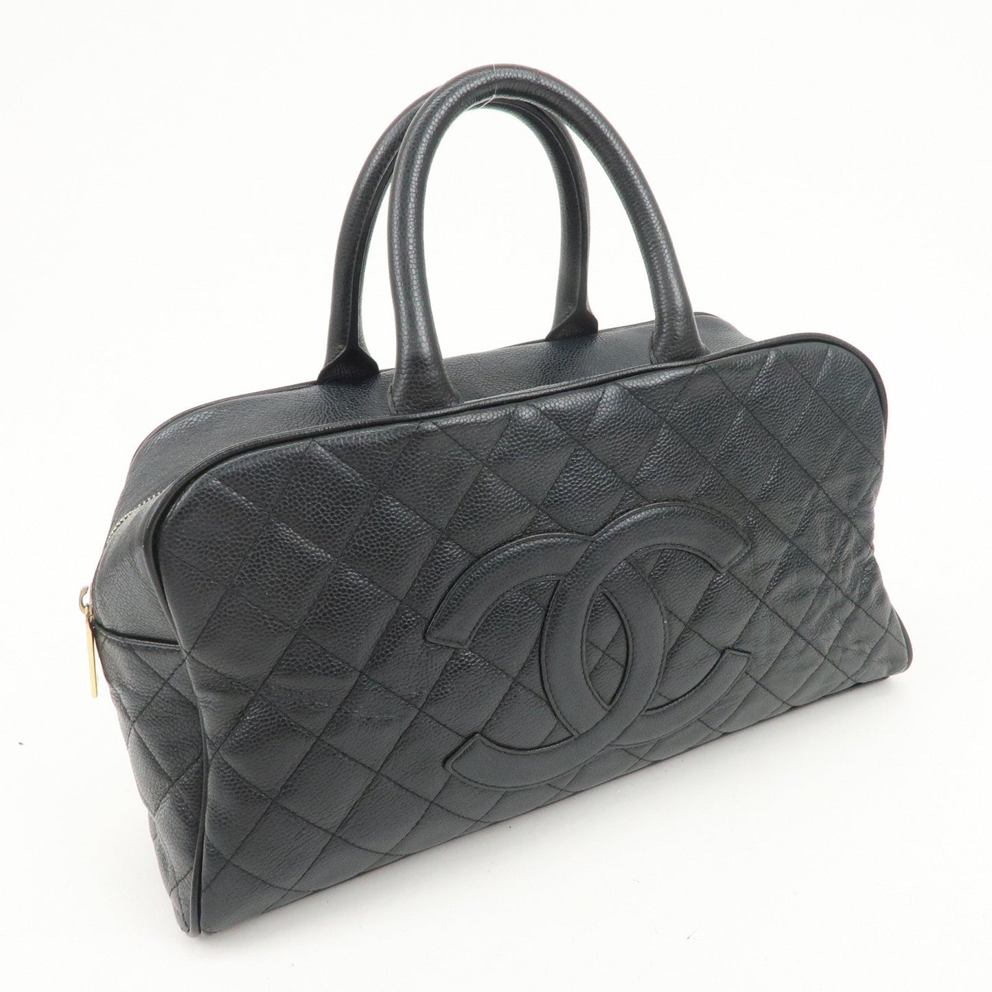 CHANEL Matelasse Caviarskin Boston Bag Hand Bag Black A20997