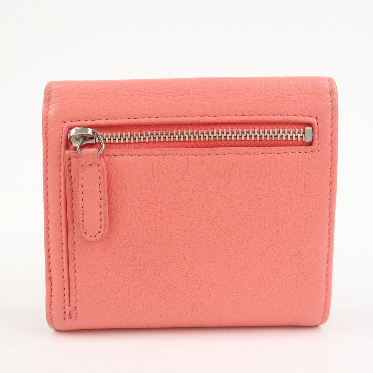 CHANEL COCO Mark Calf Leather Compact Wallet Clover Motif Pink