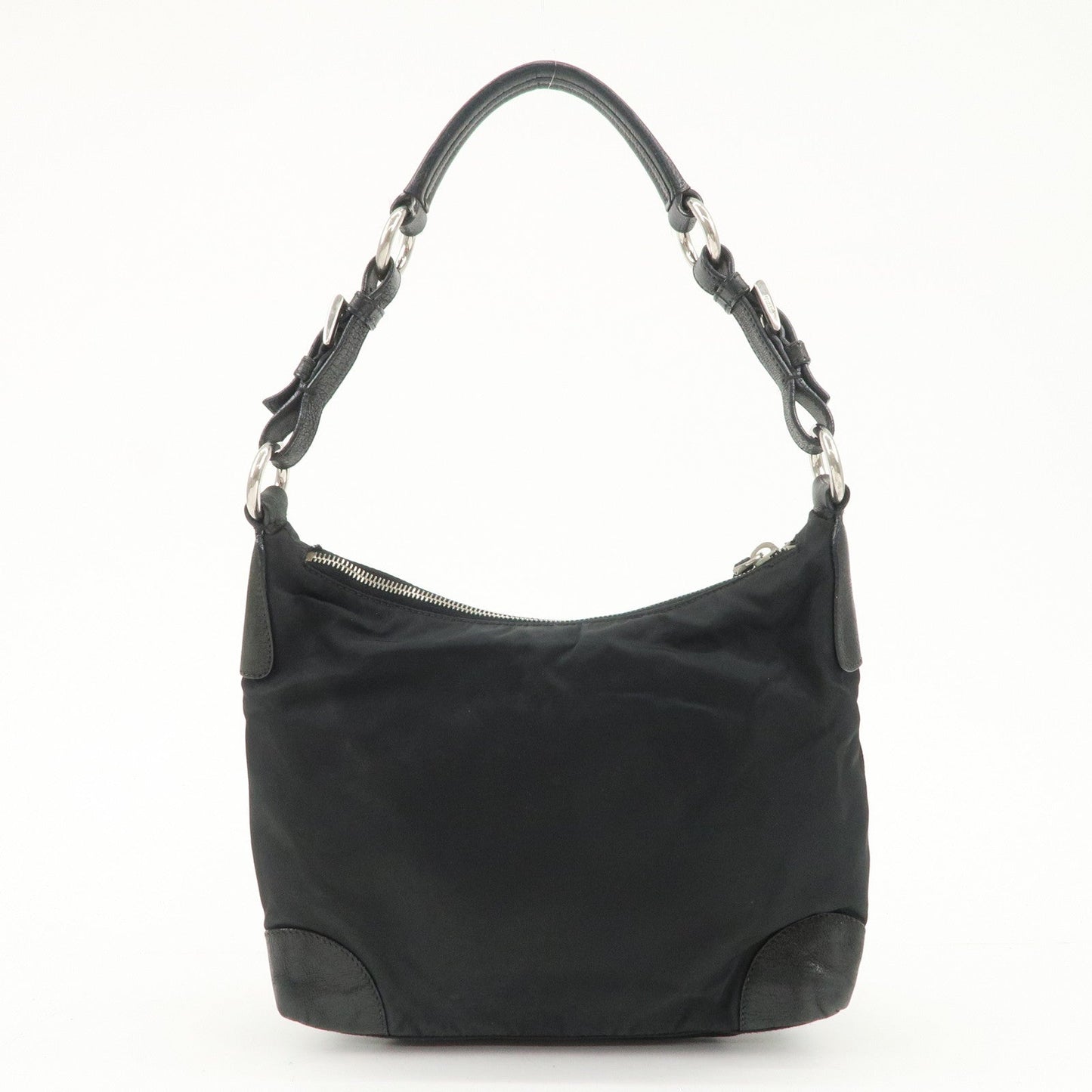 PRADA Triangle Logo Leather Nylon Shoulder Bag Hand Bag Black  d