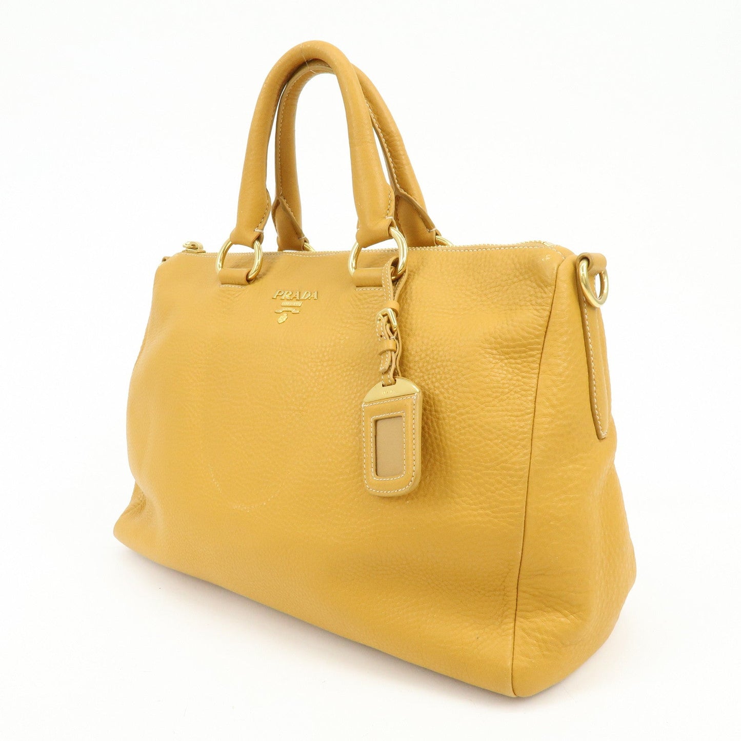 PRADA Triangle Logo Leather 2Way Bag Hand Bag Shoulder Bag BL0778