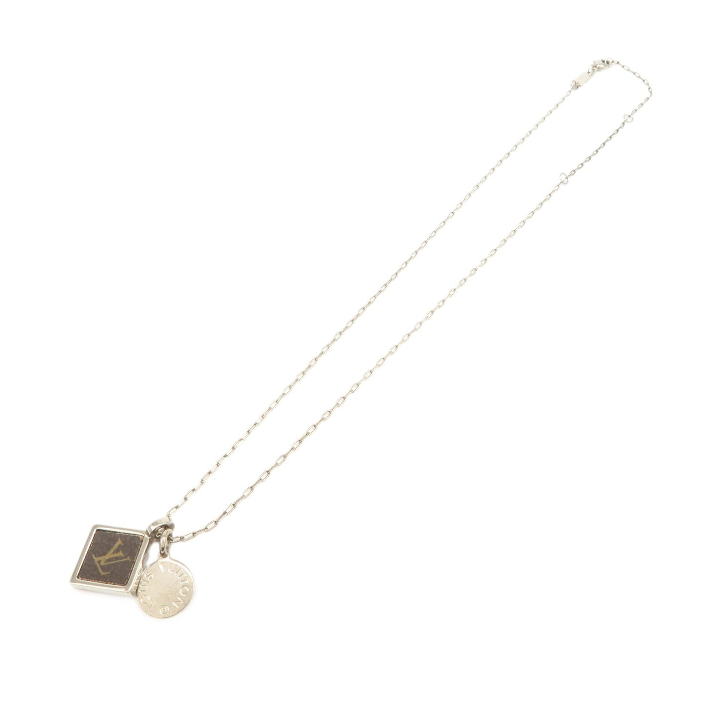Louis Vuitton Monogram Canvas Metal Necklace Brown Silver M00041