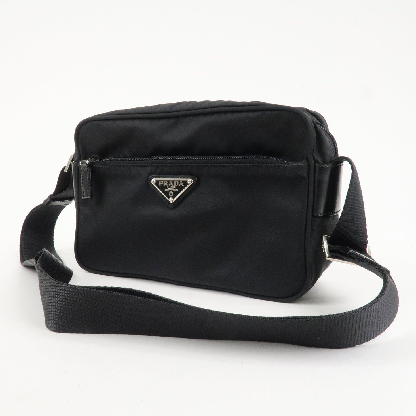 PPRADA Triangle Logo Nylon Leather Shoulder Bag NERO Black BT0166  d