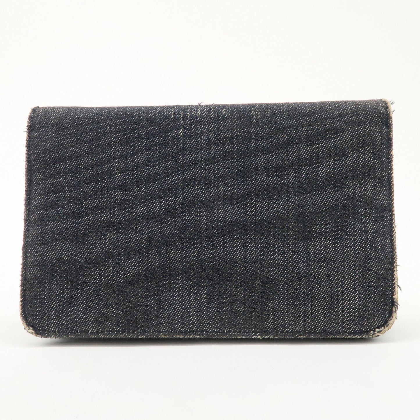 CHANEL Deauville Denim Chain Wallet Navy Brown Silver HDW A80795  d