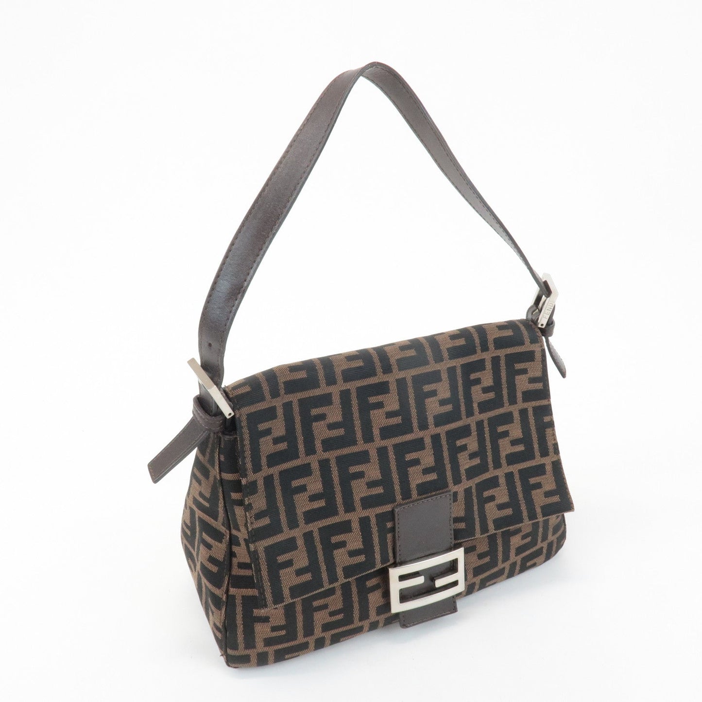 FENDI Mamma Baguette Canvas Leather Shoulder Bag Silver HDW 26325  d