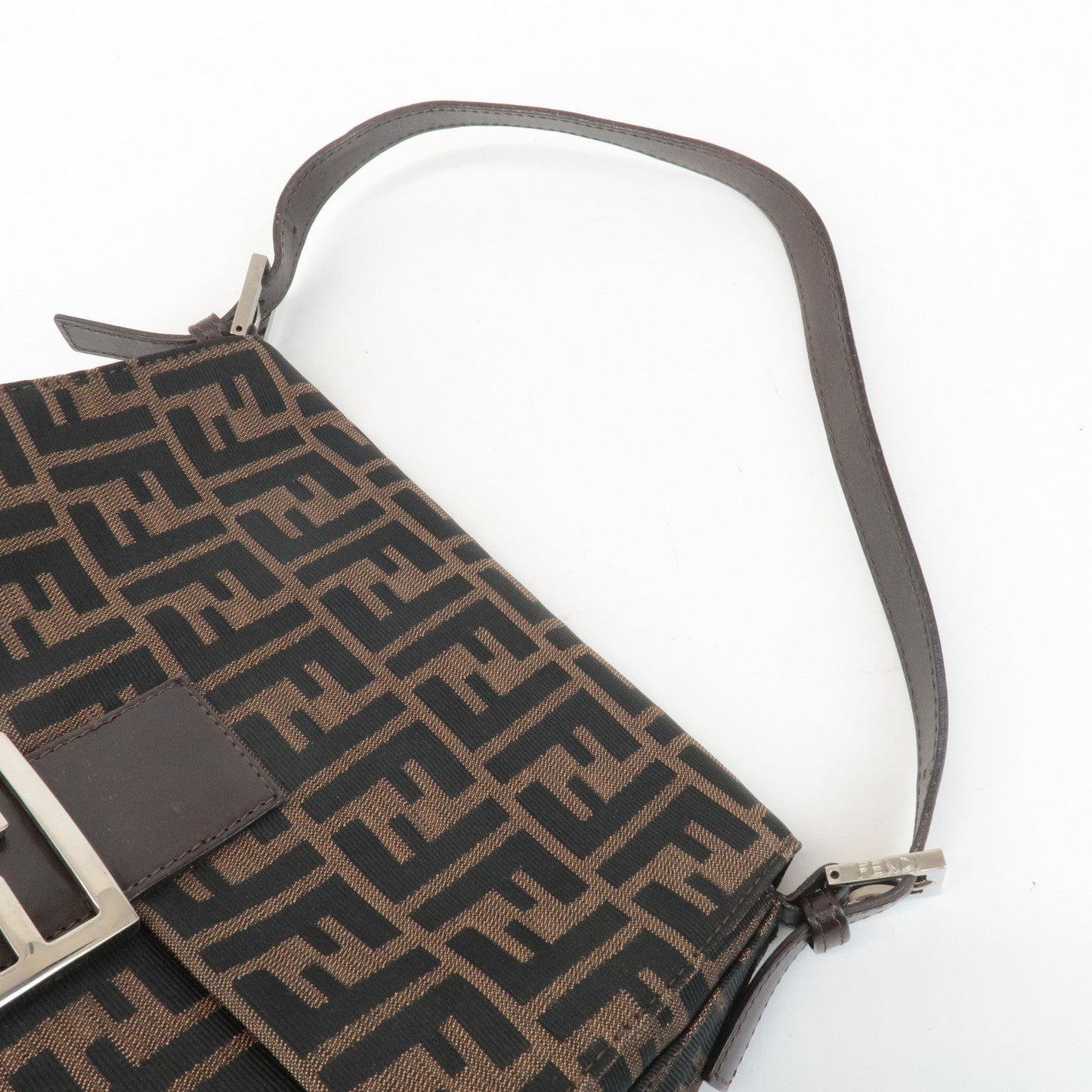 FENDI Mamma Baguette Canvas Leather Shoulder Bag Silver HDW 26325  d
