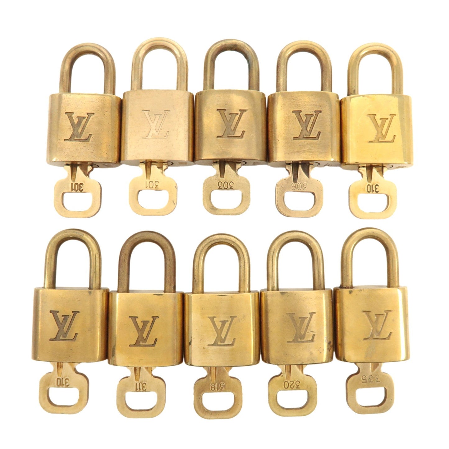 Louis Vuitton Set of 10 Lock & Key Cadena Key Lock Metal Gold  d