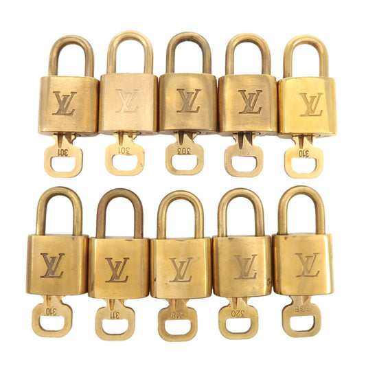 Louis Vuitton Set of 10 Lock & Key Cadena Key Lock Metal Gold  d