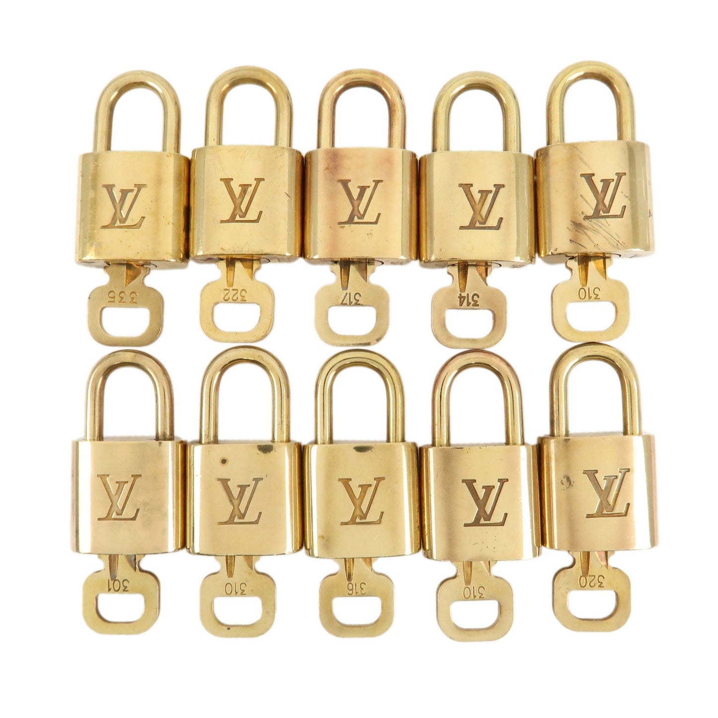 Louis Vuitton Set of 10 Lock & Key Cadena Key Lock Metal Gold