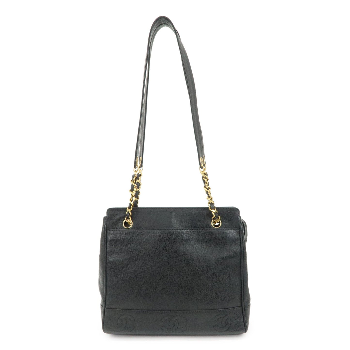 CHANEL Triple COCO Mark Caviarskin Chain Shoulder Bag Black
