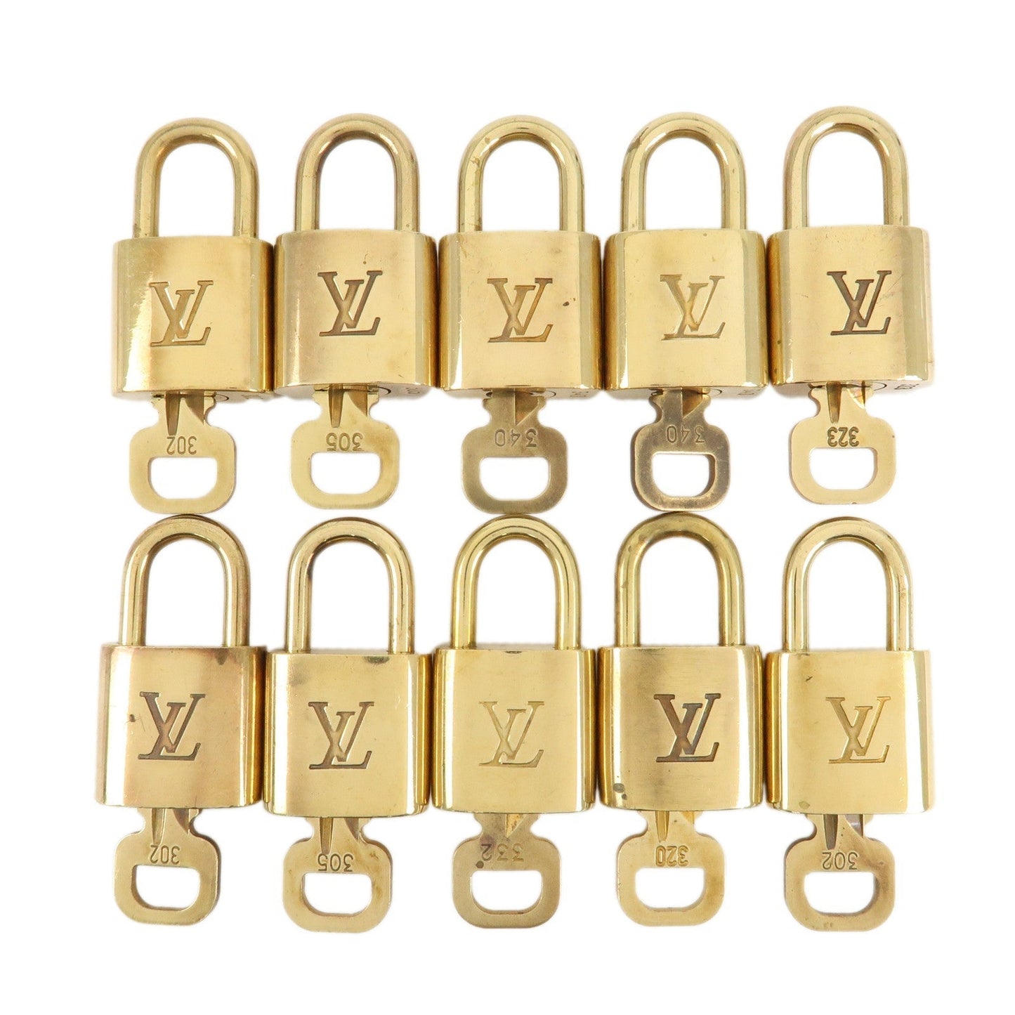 Louis Vuitton Set of 10 Lock & Key Cadena Key Lock Metal Gold  d