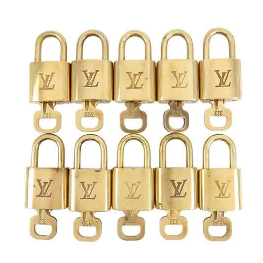 Louis Vuitton Set of 10 Lock & Key Cadena Key Lock Metal Gold  d