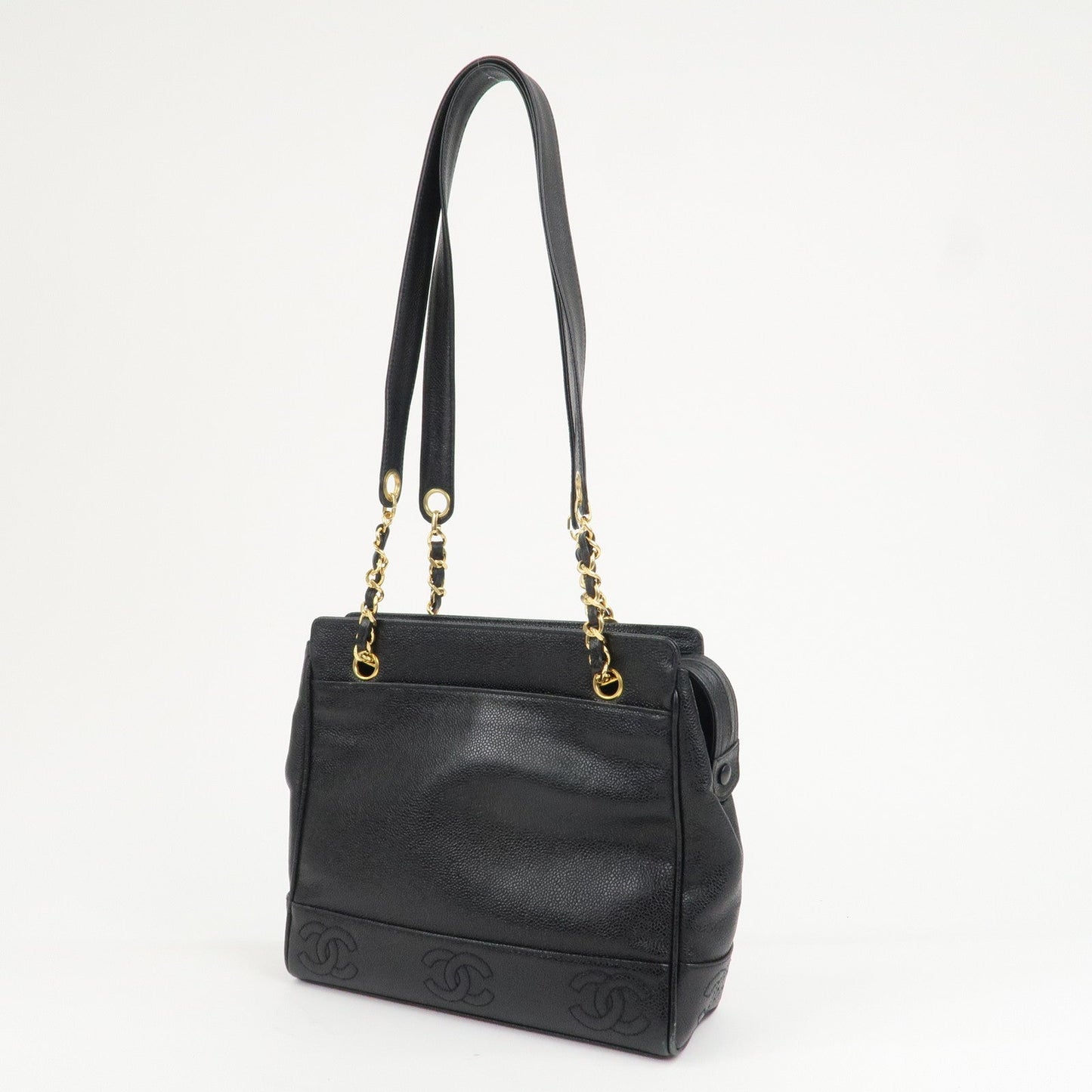 CHANEL Triple COCO Mark Caviarskin Chain Shoulder Bag Black