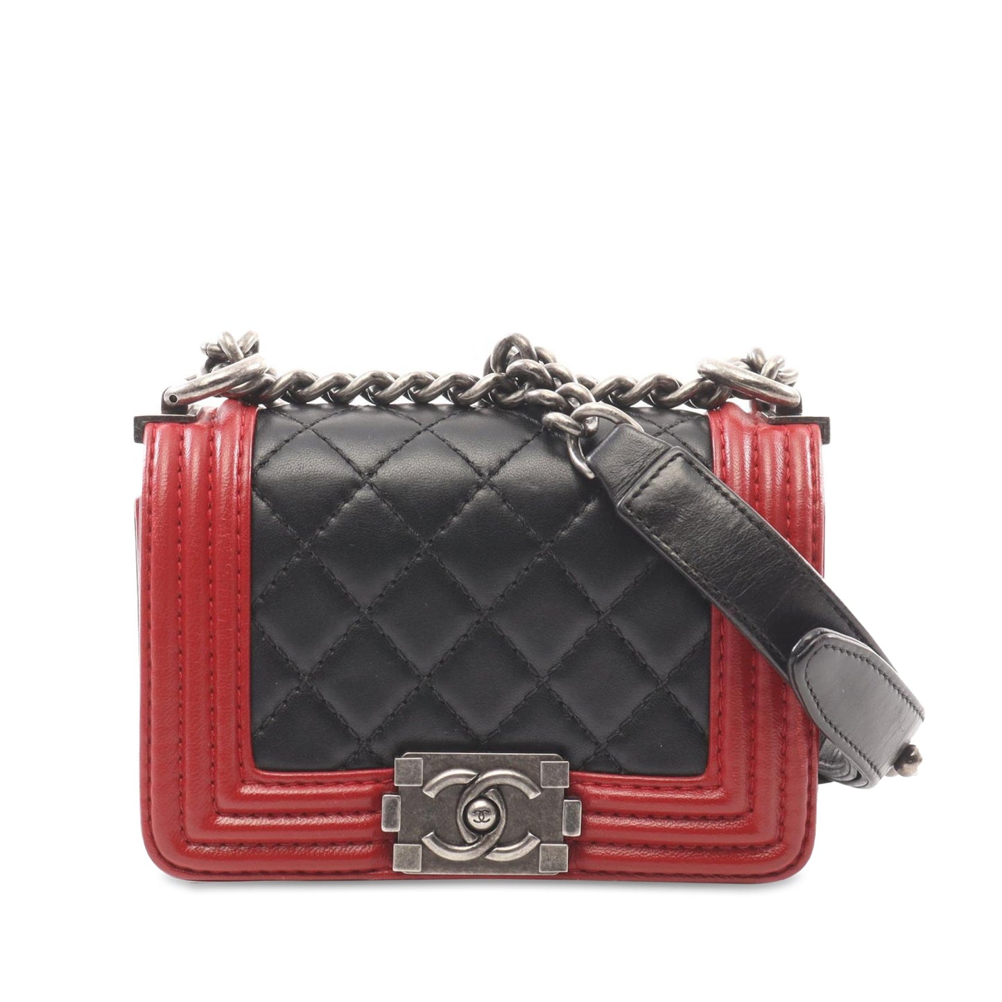 Black Chanel Mini Bicolor Quilted Lambskin Boy Flap Crossbody Bag