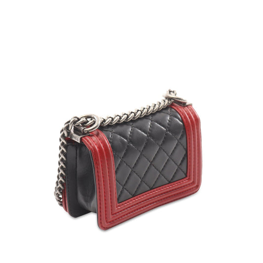 Black Chanel Mini Bicolor Quilted Lambskin Boy Flap Crossbody Bag