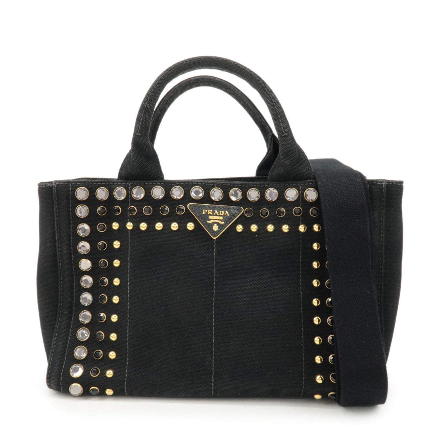 PRADA Logo Canapa Mini Canvas Bijoux 2Way Bag Hand Bag Black 1BG439  d