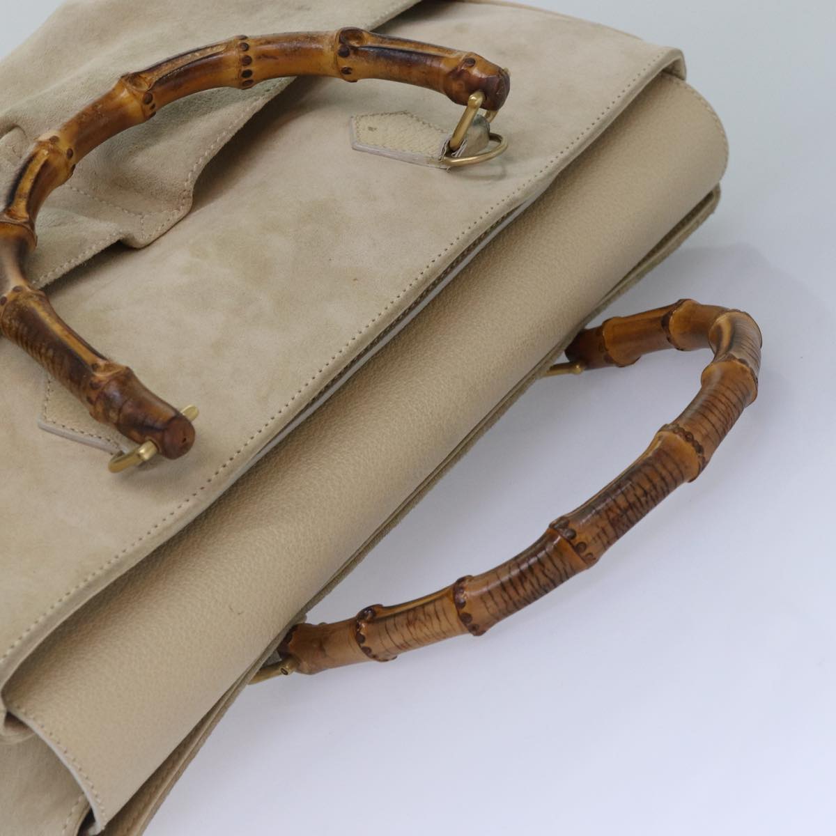 Gucci Bamboo Beige Suede Handbag