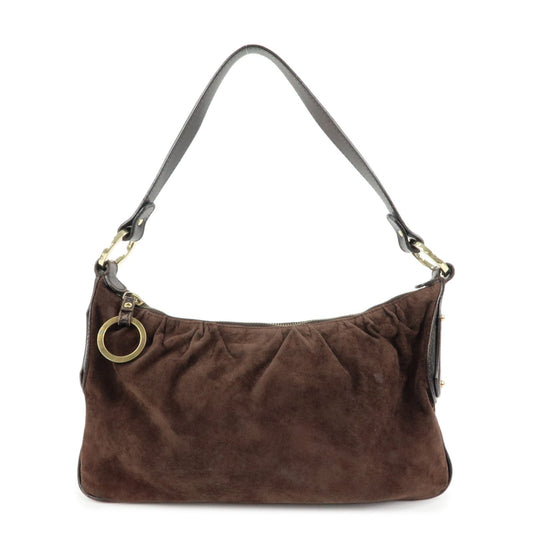 FENDI Suede Leather Shoulder Bag Hand Bag Brown 8BR343