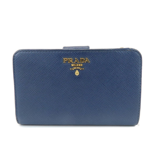 PRADA Saffiano Leather Compact Wallet Navy Gold 1ML225