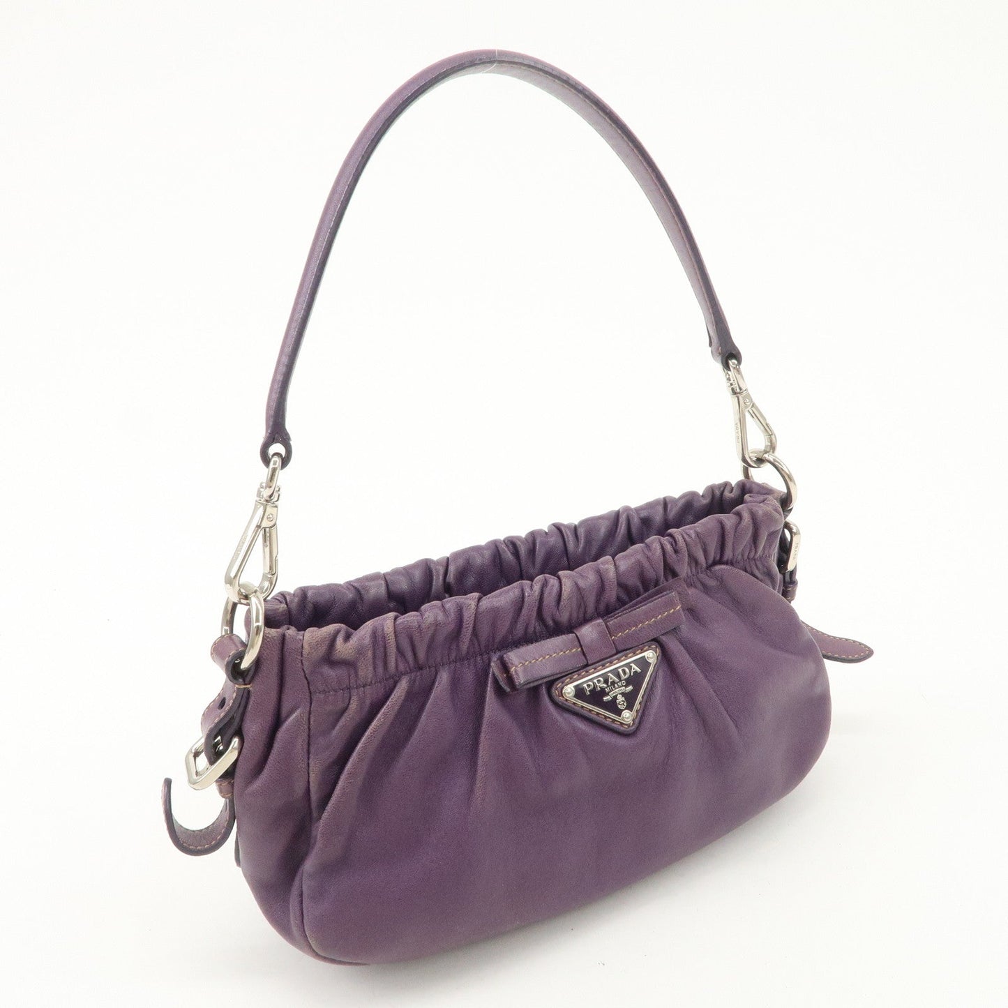 PRADA Ribbon Leather Shoulder Bag Hand Bag Purple  d