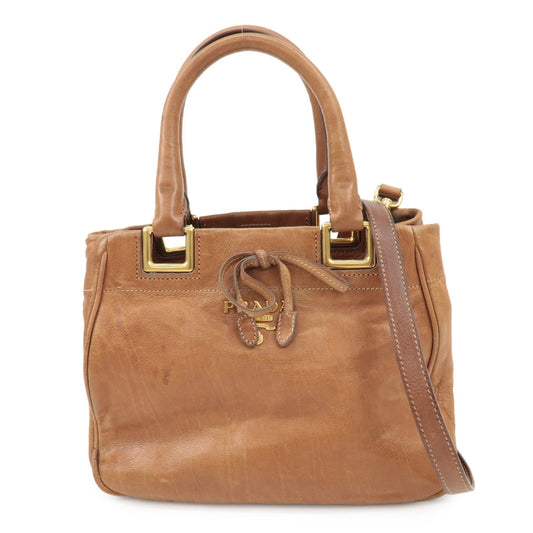 PRADA Logo Leather Ribbon 2Way Bag Hand Bag Brown BN2245  d