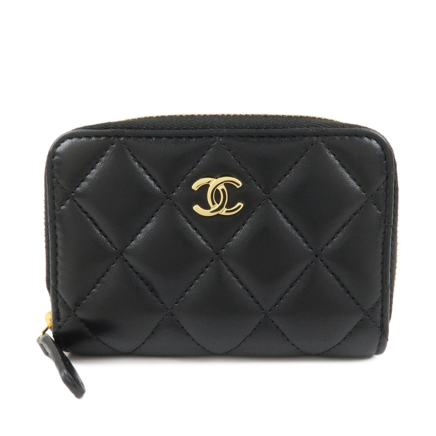 CHANEL Matelasse Lamb skin Classic Zippy Coin Case Black AP0216