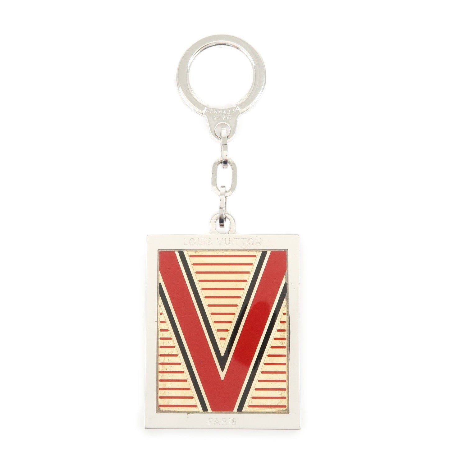 Louis Vuitton Logo Plate Metal Bag Charm Key Chain Silver M65367