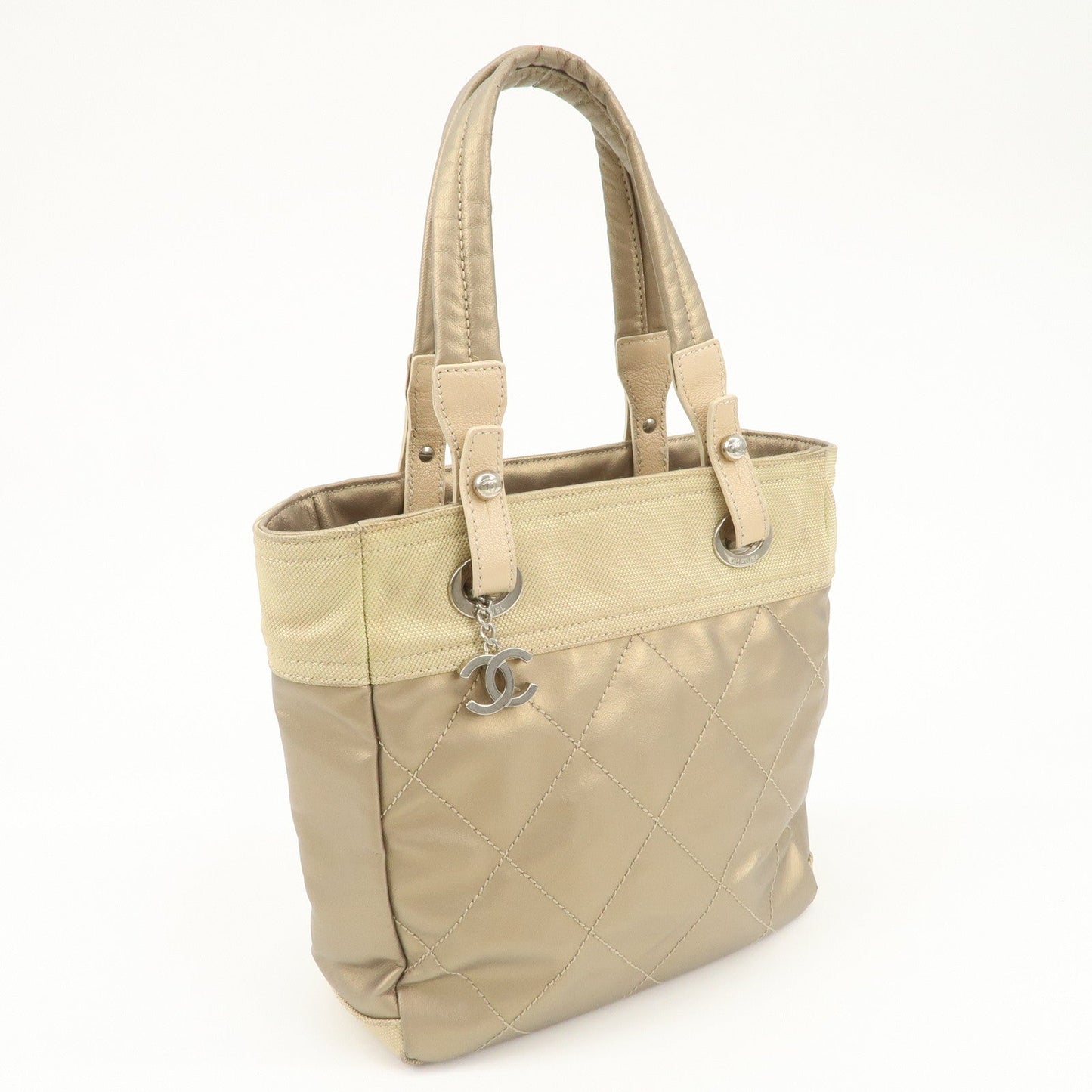 CHANEL Paris Biarritz PVC Canvas Leather Tote Bag PM A34208  d