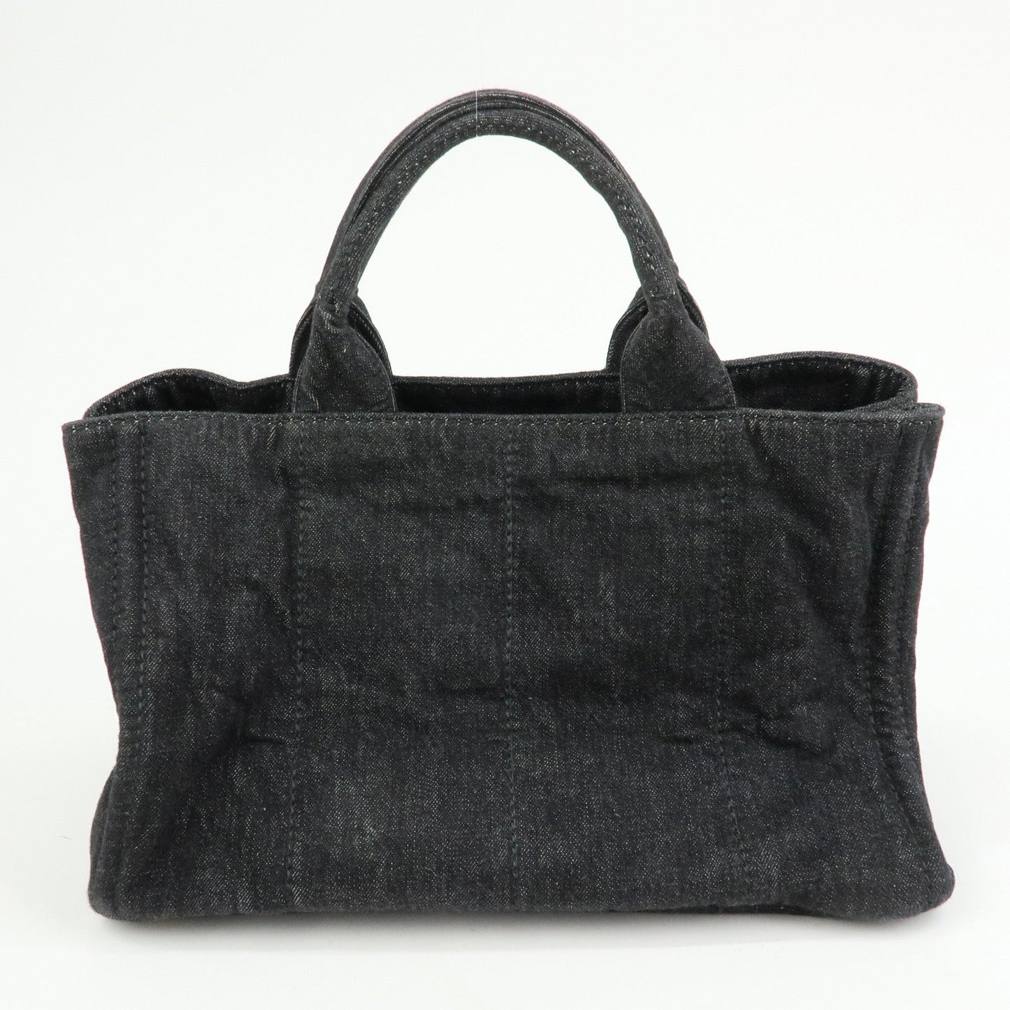 PRADA Triangle Logo Canapa Canvas 2Way Tote Hand Bag Black BN2642