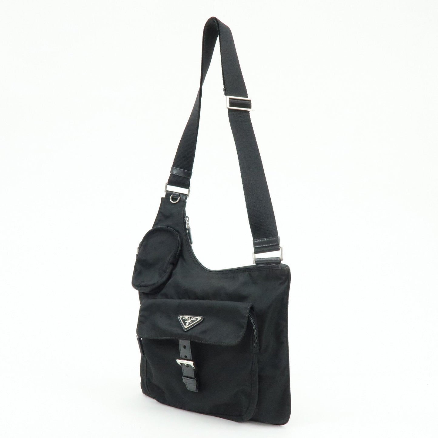 PRADA Triangle Logo Nylon Leather Shoulder Bag Crossbody Bag Black