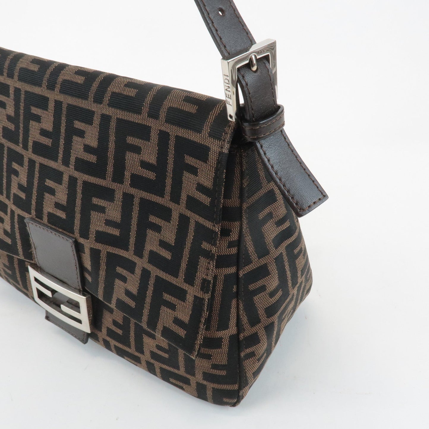 FENDI Mamma Baguette Canvas Leather Shoulder Bag Silver HDW 26325  d