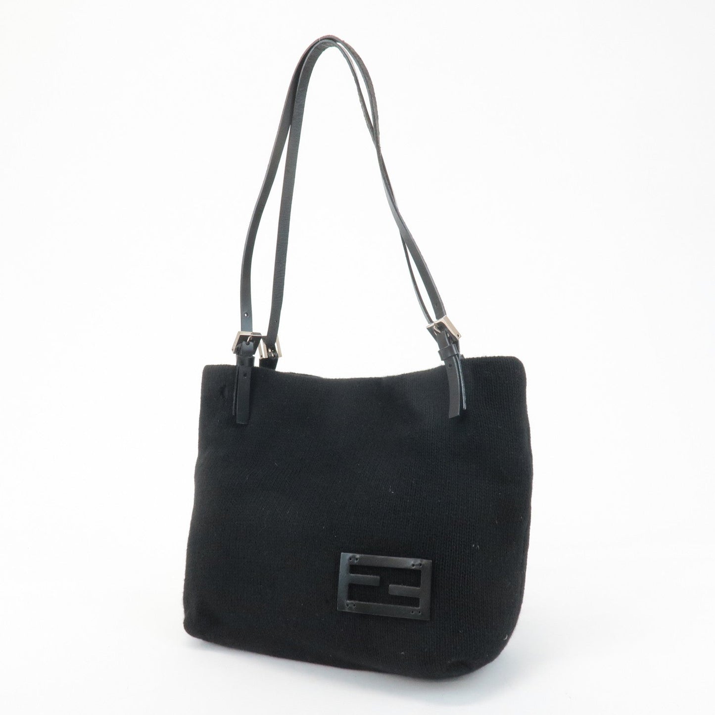 FENDI Wool Leather Tote Bag Shoulder Bag Black 26633  d