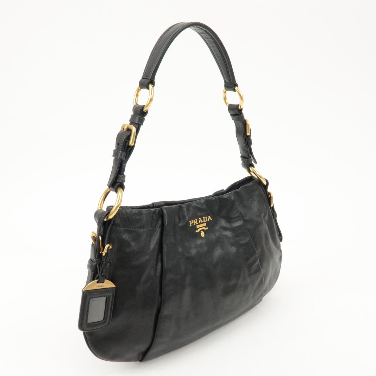 PRADA Logo Leather Shoulder Bag Hand Bag Black BR4930  d
