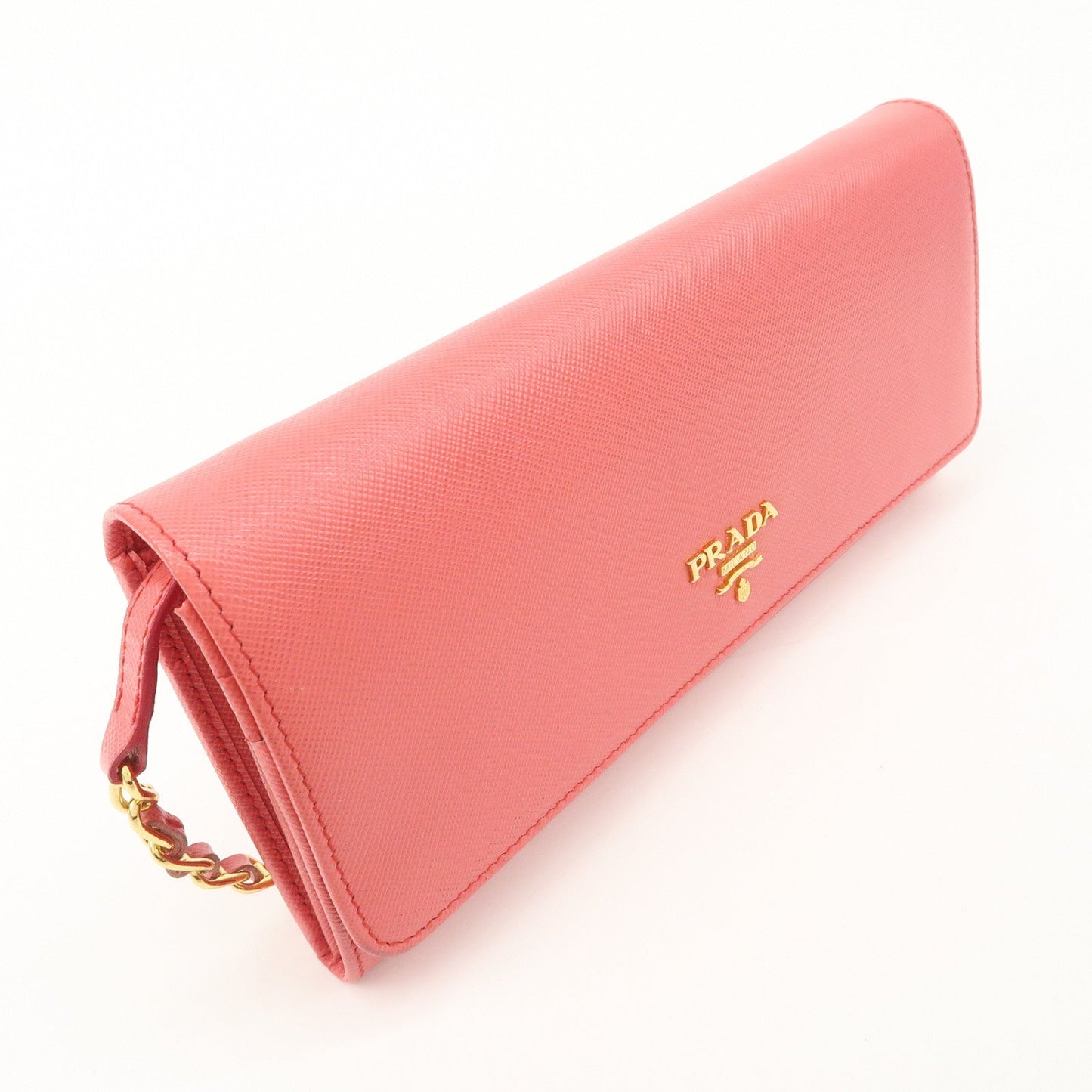 PRADA Saffiano Metal Chain Strap Wallet Shoulder Bag Pink Gold 1M1290  d