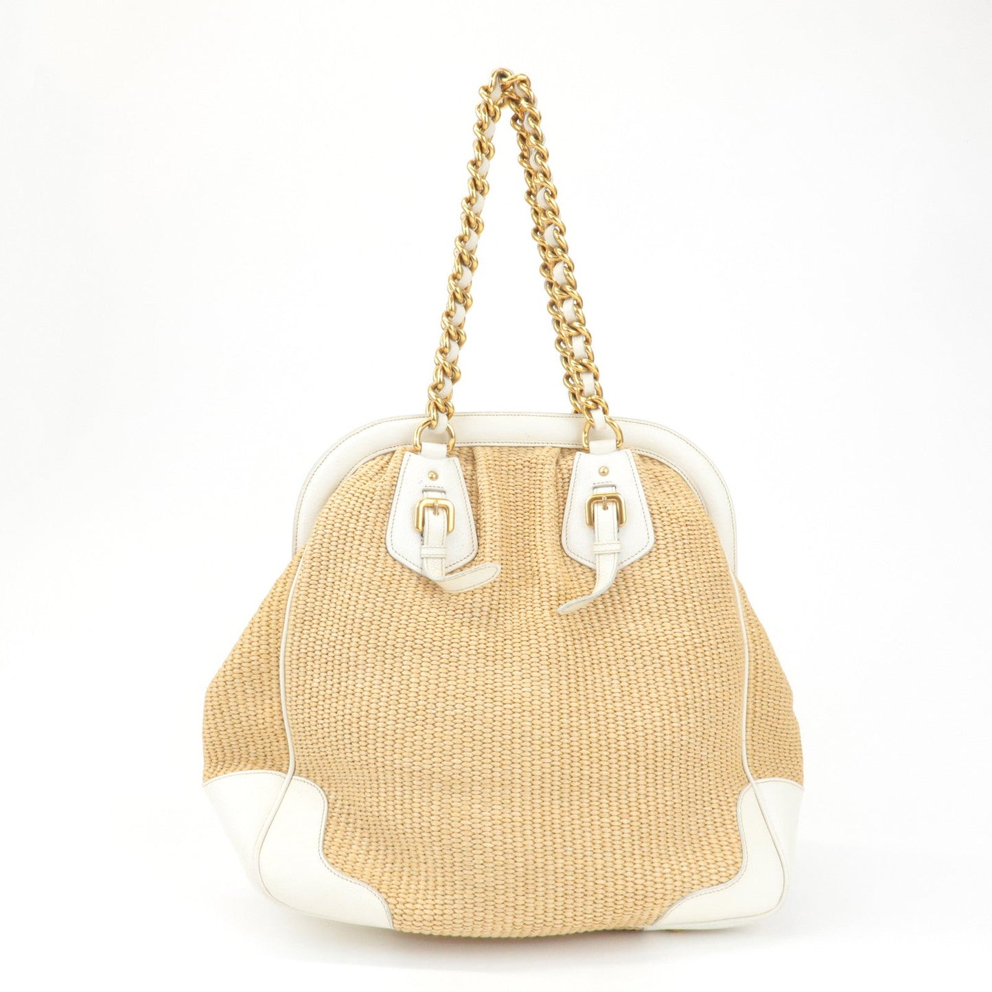 PRADA Triangle Leather Raffia Shoulder Bag Straw Bag Beige BR3693  d