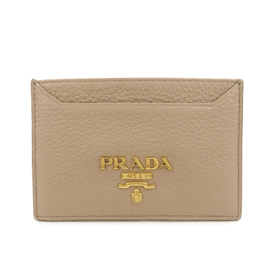 PRADA Leather Card Case Card Holder Beige 1MC208