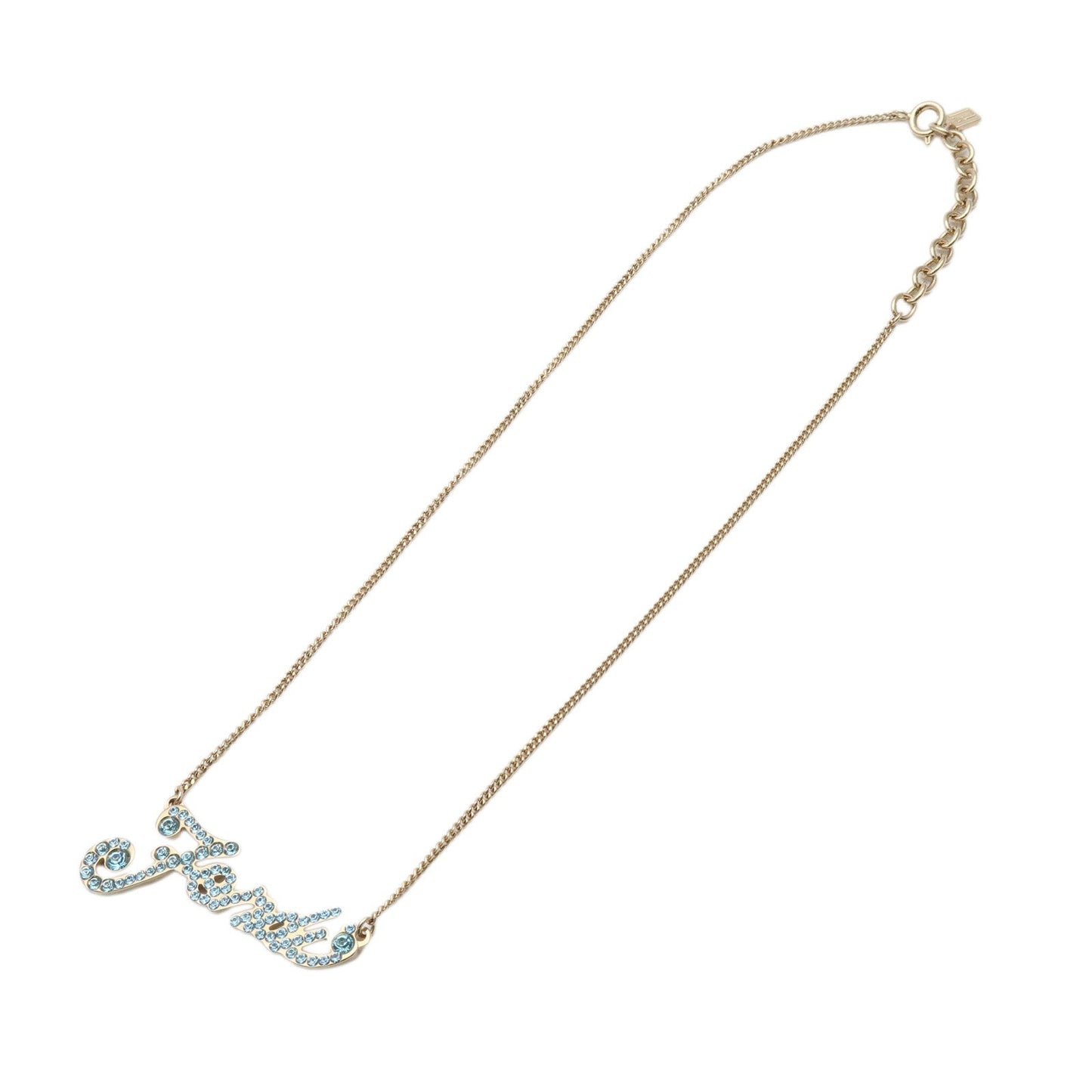 FENDI Logo Metal Rhinestone Necklace Gold Light Blue