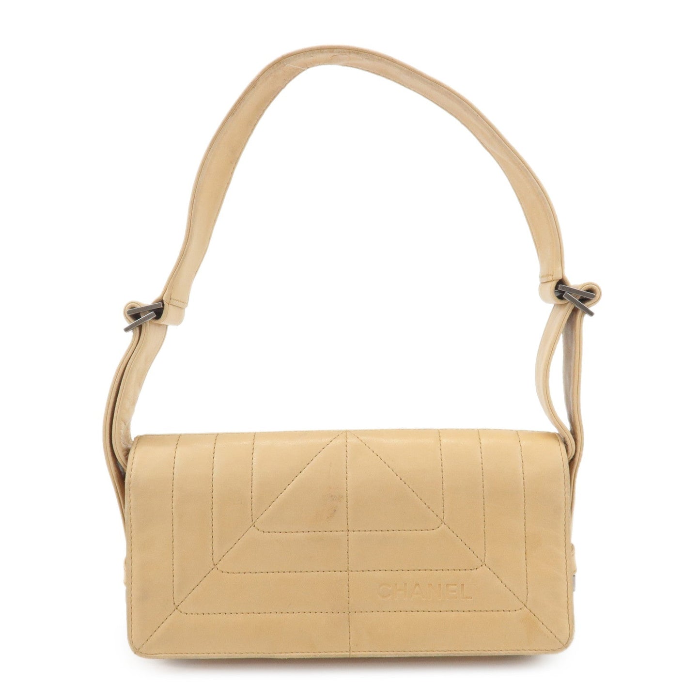 CHANEL Lamb Skin Shoulder Bag Silver Hardware Beige  d