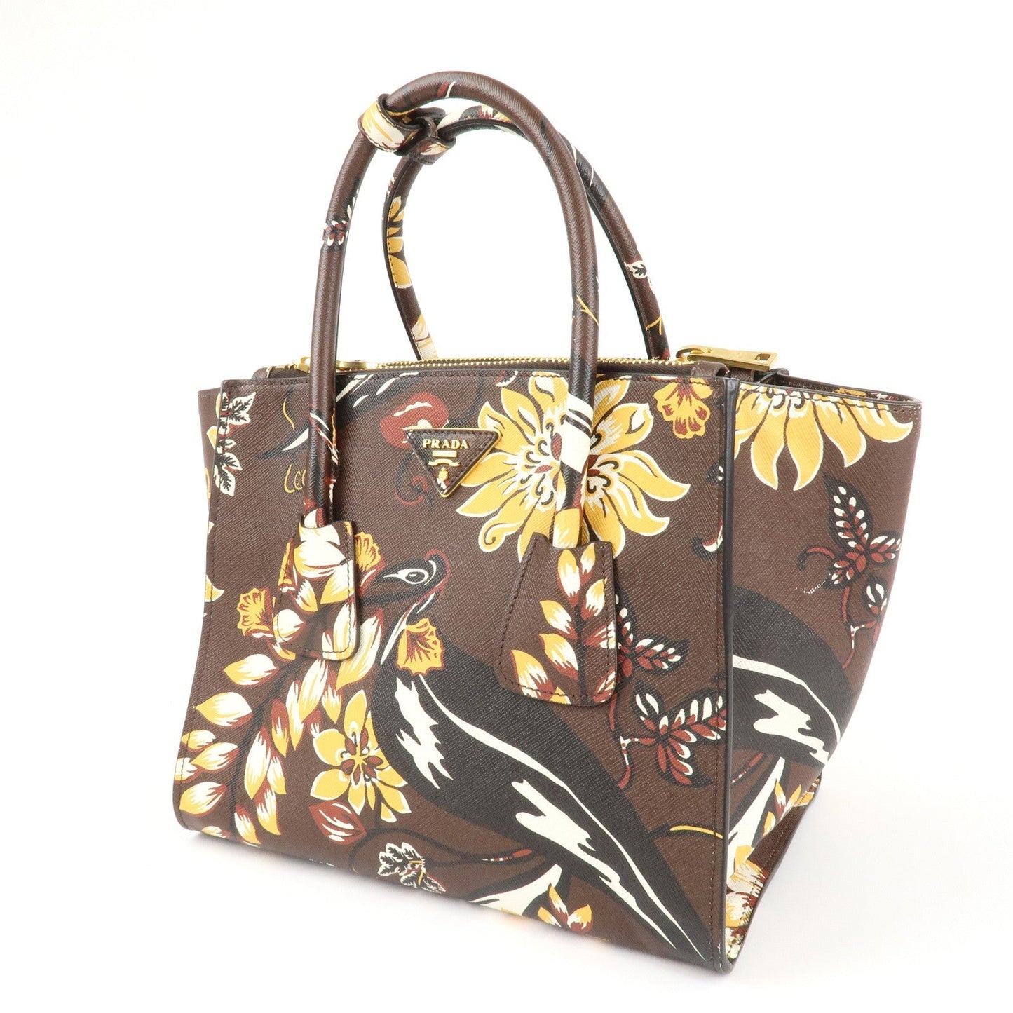 PRADA  Triangle Logo Saffiano Leather 2Way Bag Hand Bag Shoulder Bag Brown Yellow B2625P  d
