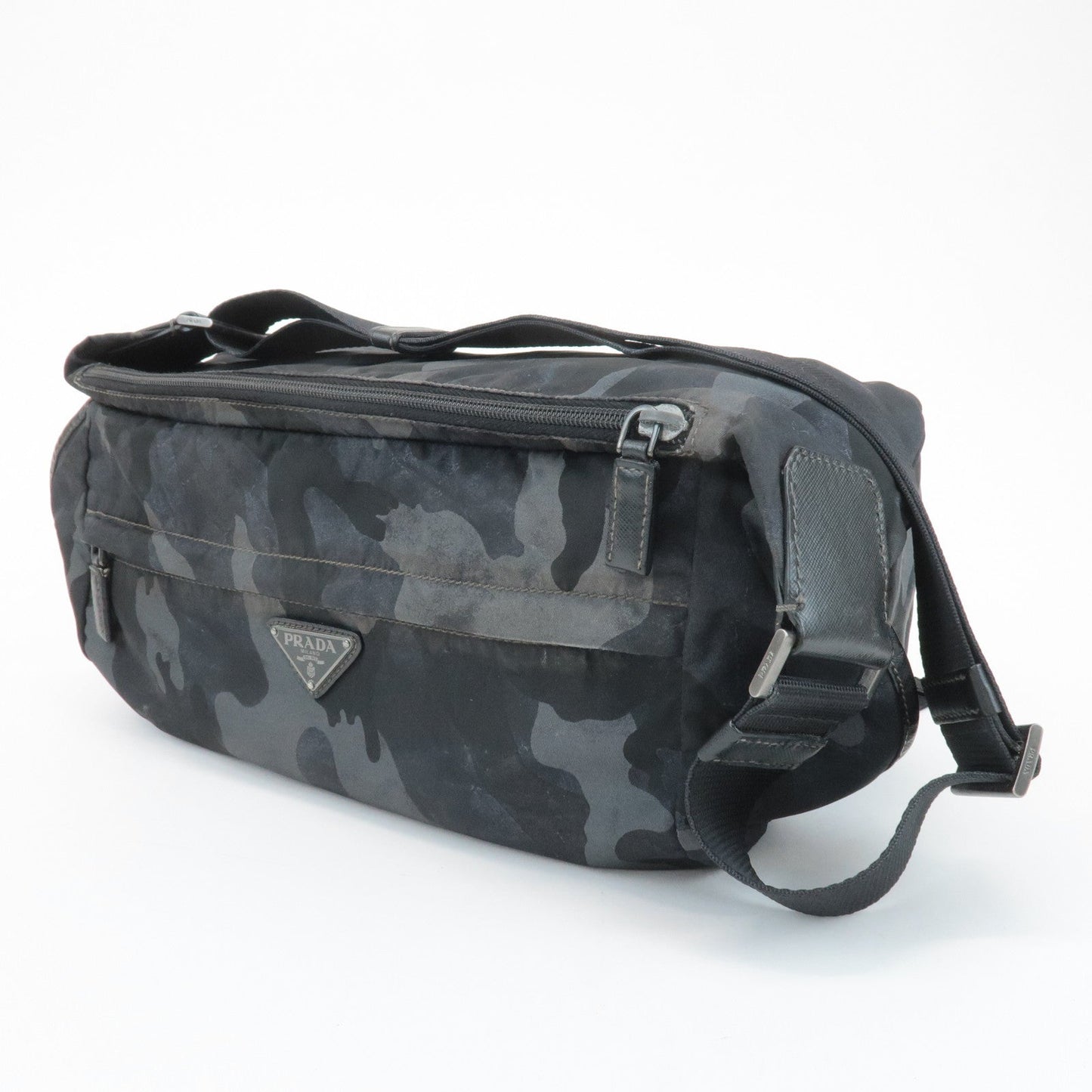 PRADA Triangle Logo Nylon Camouflage Shoulder Bag Black Gray Navy  d