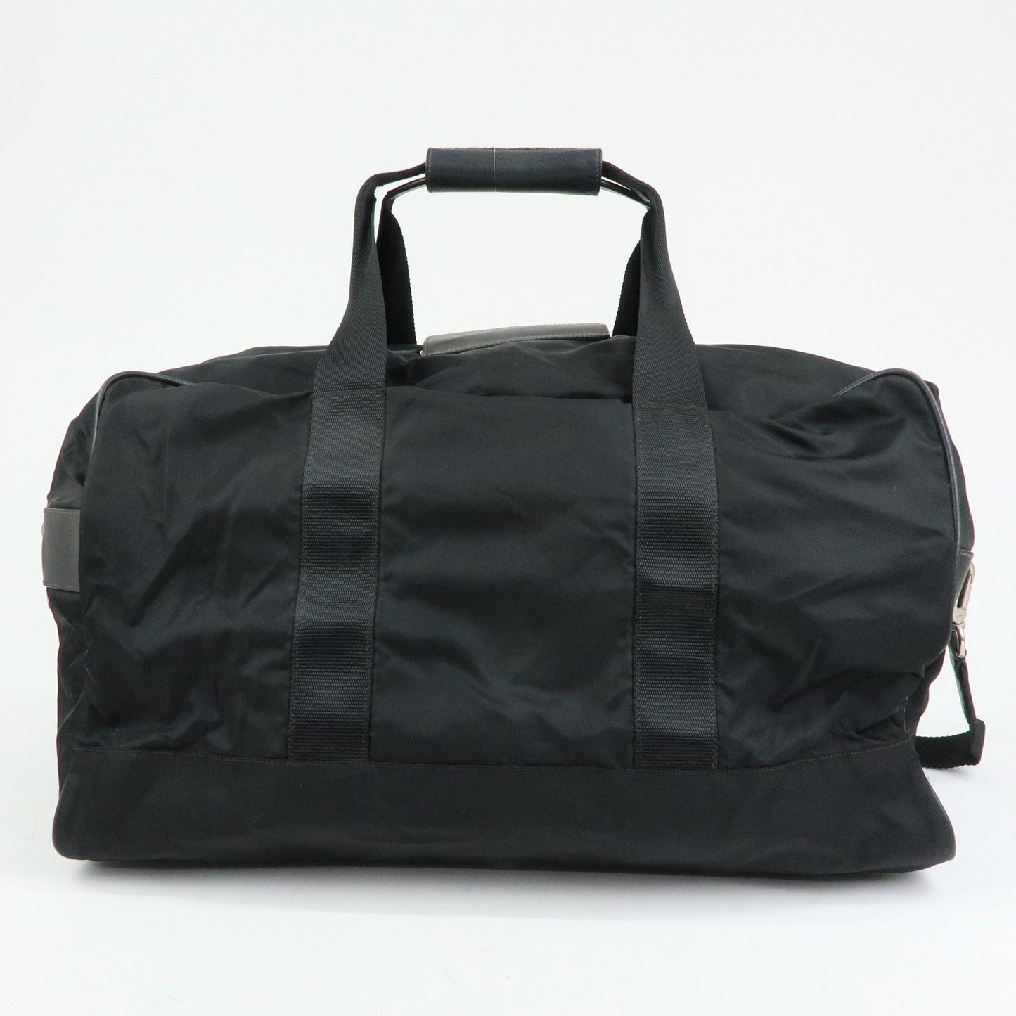 PRADA Triangle Logo Nylon Leather Boston Bag Travel Bag Black