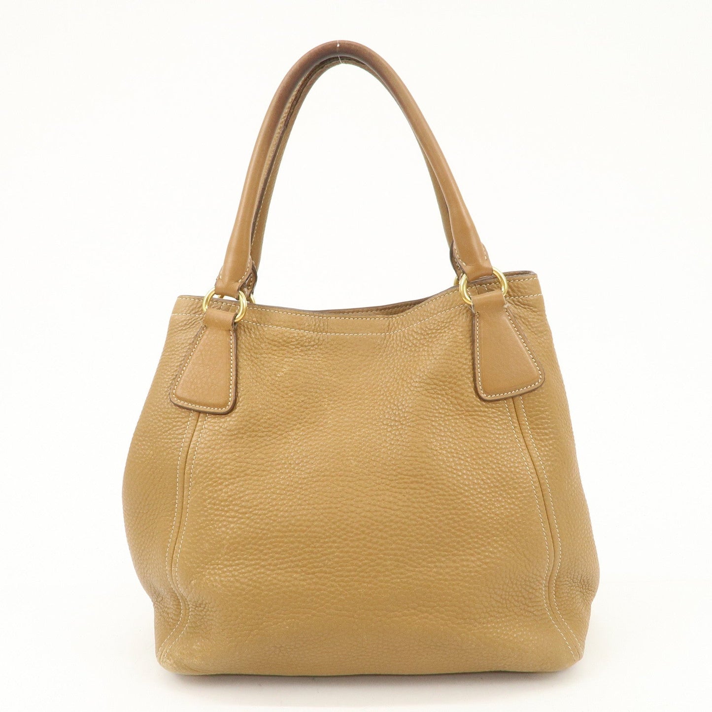 PRADA Leather Tote Bag Hand Bag Shoulder Bag Beige Gold HDW  d
